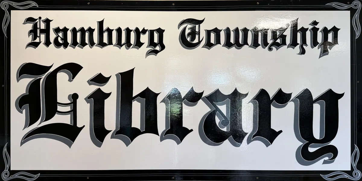 The Hamburg Township Library sign